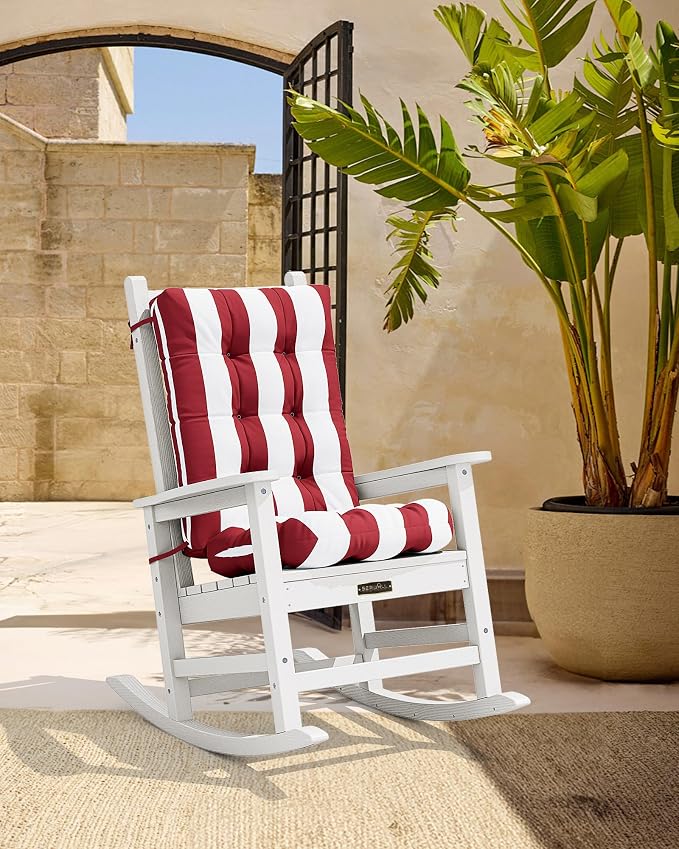 SERWALL HDPE Outdoor Rocking Chair Cushion Set of 2, Memory Foam Cushion Red - Image 8