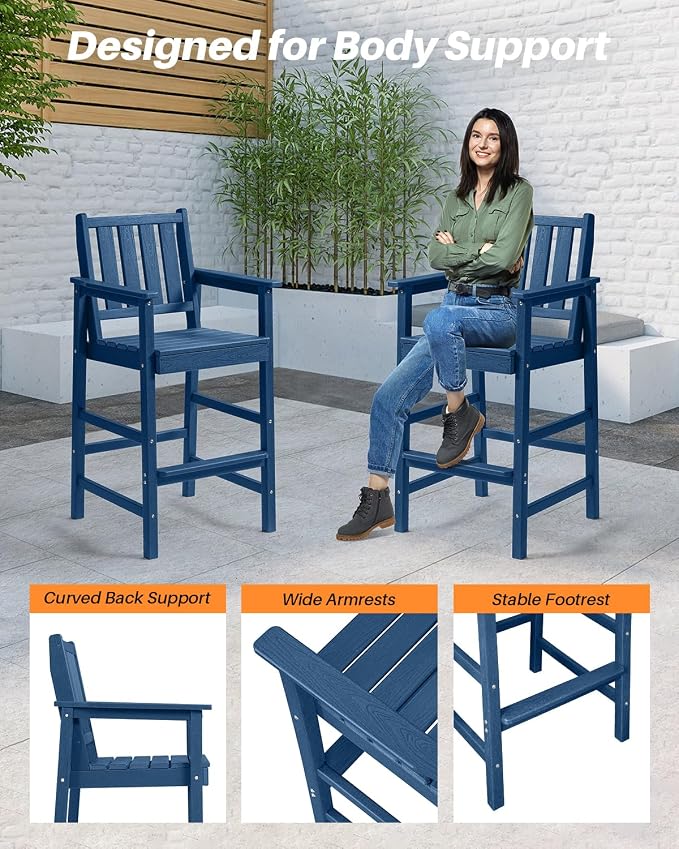 3-Piece Adirondack Chairs and Table Set, HDPE Outdoor Bar Sets, All Weather - Image 8