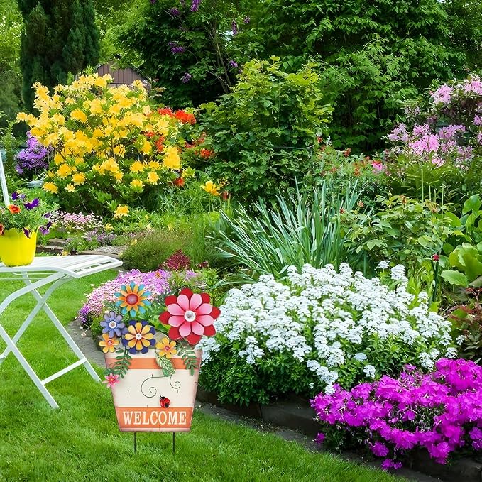 hogardeck Garden Decor for Outside, Metal Flower Pot Decorative Garden Stakes - Image 7