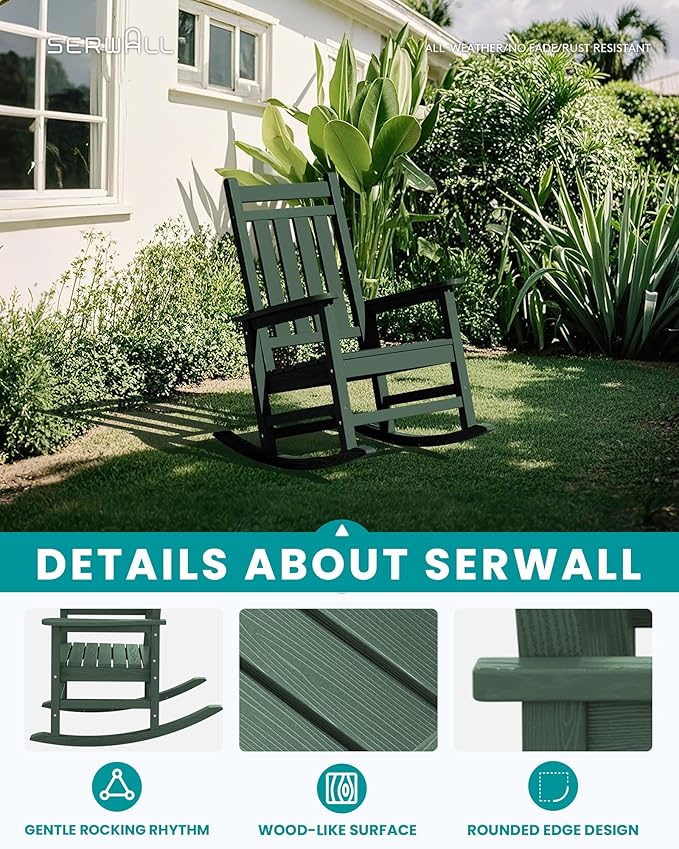 SERWALL HDPE Outdoor Rocking Chair Set of 8, Patio Rocking Chairs - Image 5