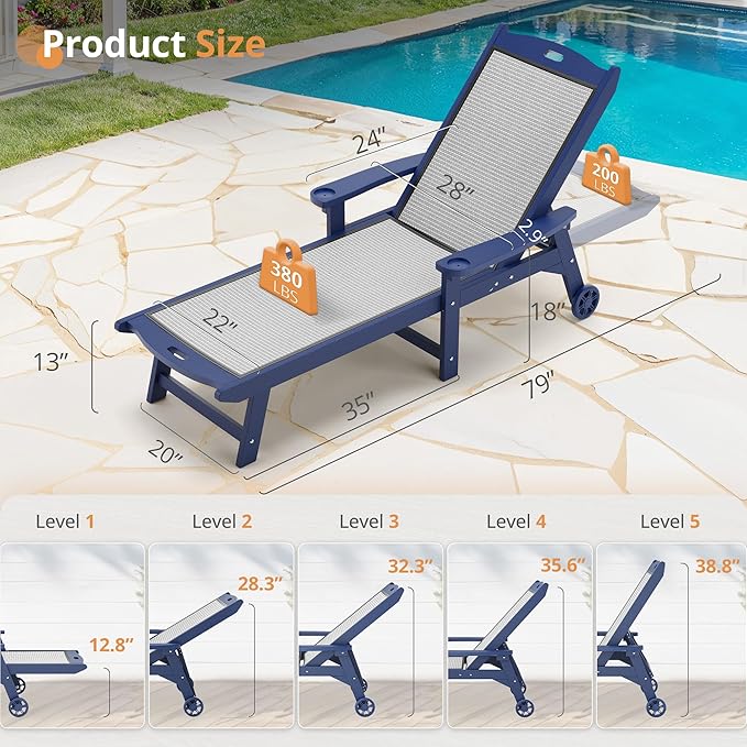 LUE BONA Chaise Lounge Chair Outdoor, HDPS and HDPE Wicker Material, Patio - Image 2