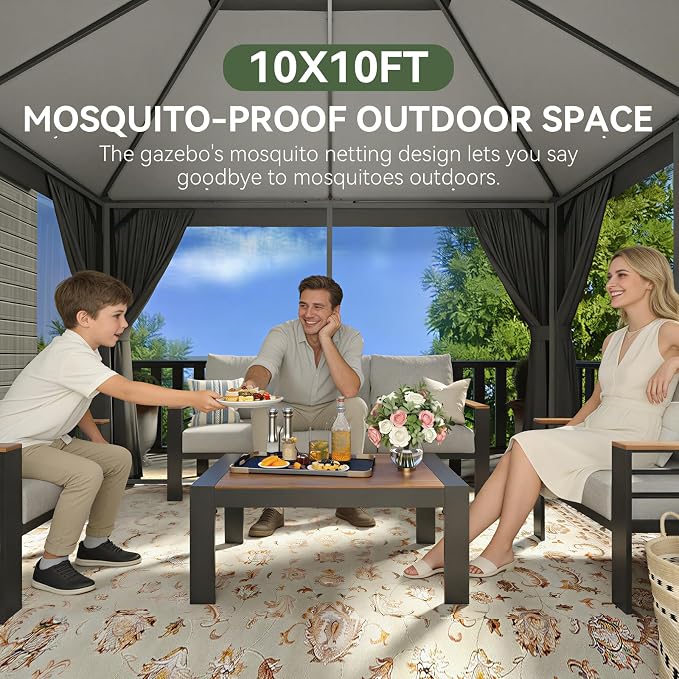 Aoxun Outdoor Gazebo for Patio 10x10, Metal Frame Canopy - Image 2
