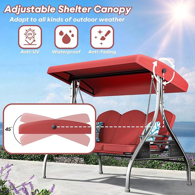3 Seat Outdoor Porch Patio Swing - Image 2