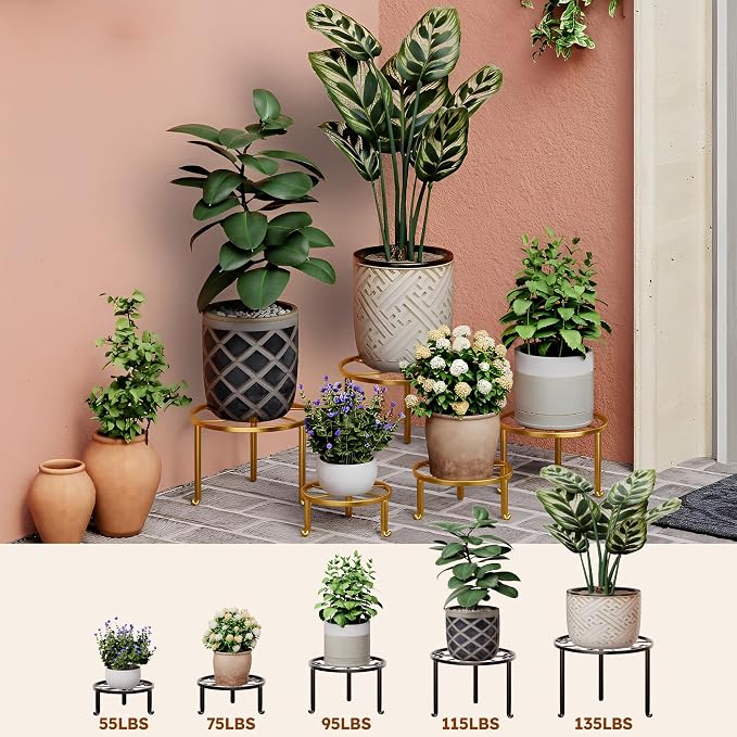 5 Pack Metal Potted Plant Stand Anti-Rust Iron Flower Pot Stands Outdoor Plant - Image 3