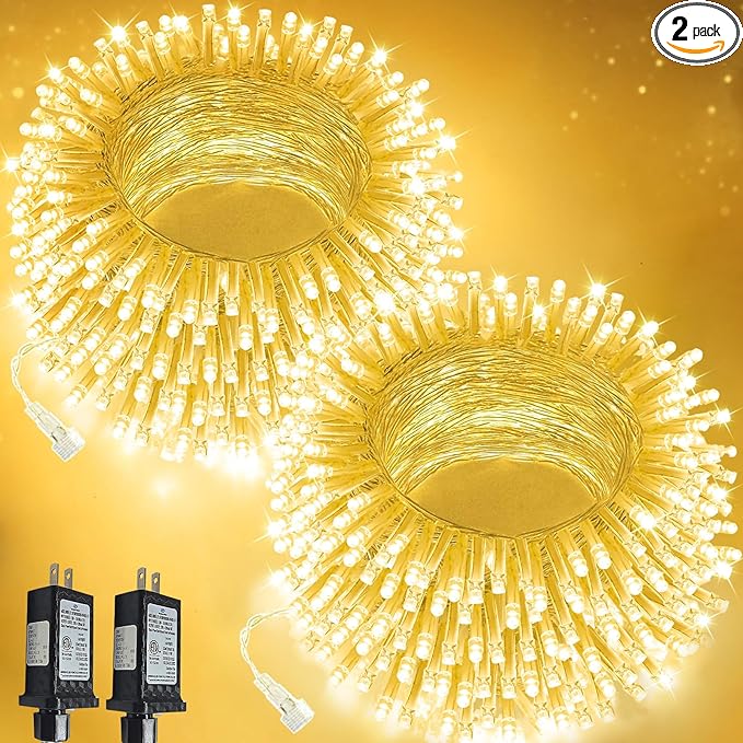2 Pack 100 LED Connectable String Lights Indoor Outdoor, 33FT Clear Wire by SANJICHA