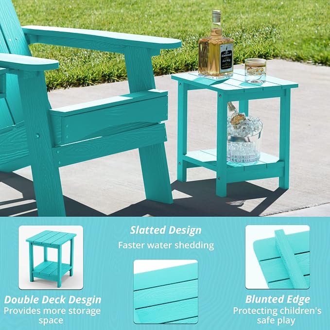 LUE BONA Adirondack Outdoor Side Table, 2-Tier Aruba Blue HDPS Patio End Table - Image 6