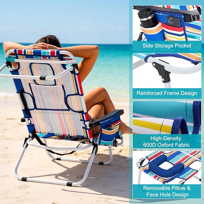 MOPHOTO Oversized Beach Lounge Chair, 5-Position Adjustable Tanning Chair - Image 5