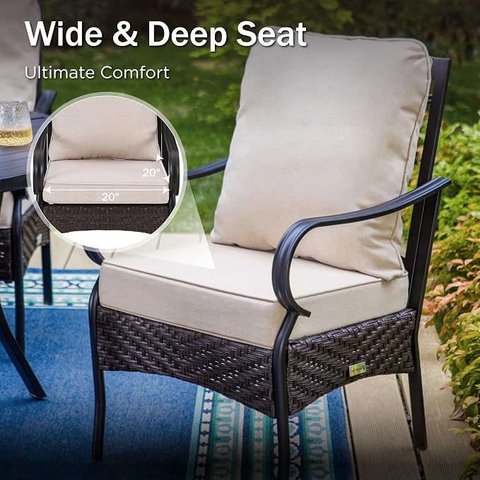 PHI VILLA Patio Chairs Set of 2, Heavy Duty Outdoor Metal Wicker Dining Chair - Image 4