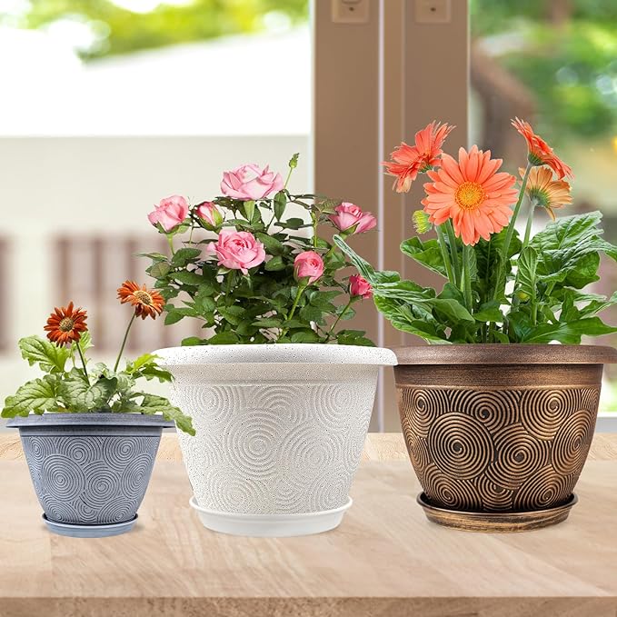 12 Inch Large Planter Pot for Plants Indoor Outdoor, 4 Pack Plastic Flower Pots - Image 2