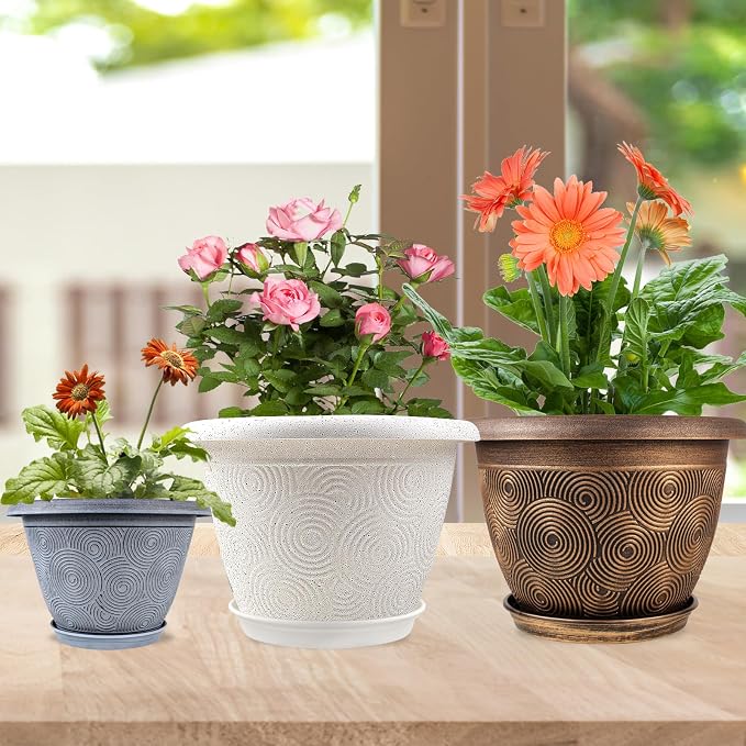 12 Inch Large Planter Pot for Plants Indoor Outdoor, 4 Pack Plastic Flower Pots - Image 2