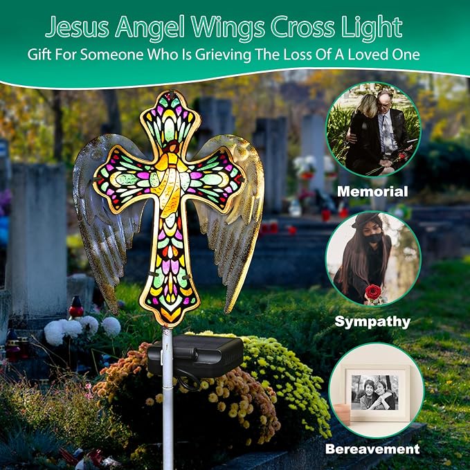 YJFWAL Solar Glass Cross Garden Stake Light, Cemetery Decorations - Image 3