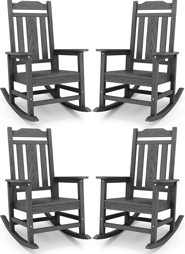 SERWALL Gray Outdoor Rocking Chair Set of 4, All Weather Patio Rocking Chair by SERWALL