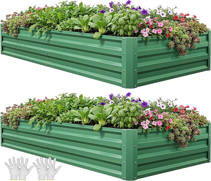 YITAHOME 6x3x1ft 2pcs Large Raised Garden Bed Kit, Galvanized Metal Planter Box by YITAHOME