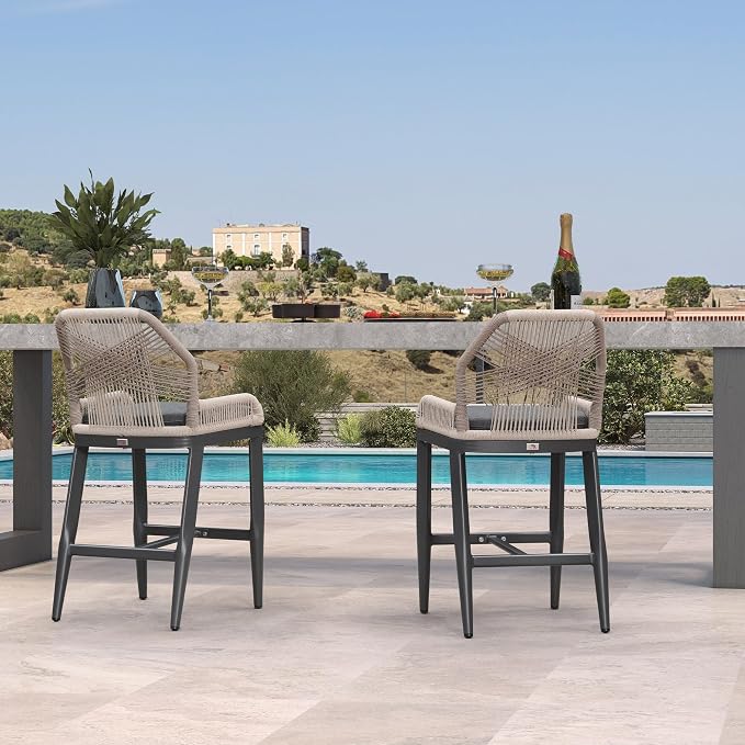PURPLE LEAF Patio Bar Stool Counter Height Set of 4 Outdoor Rattan Chairs - Image 2