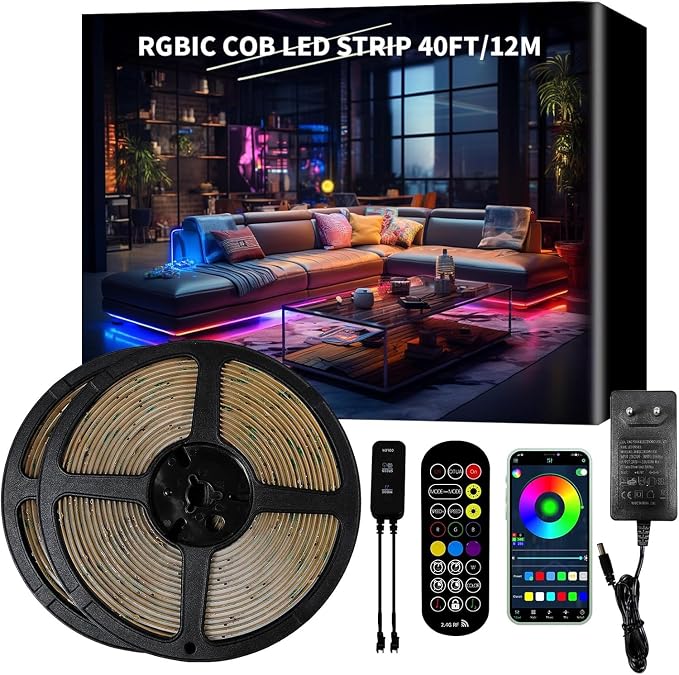 COB LED Strip Light 40ft/12m Warm White 3000K High Lumen CRI 90+ - Image 2