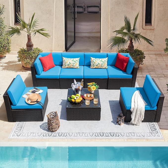 Devoko 7 Pieces Outdoor Sectional Sofa Patio Furniture Sets Manual Weaving by DEVOKO