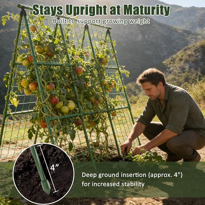 Miory Cucumber Trellis for Raised Beds, 48 x 48 Inch Metal A-Frame Garden - Image 4