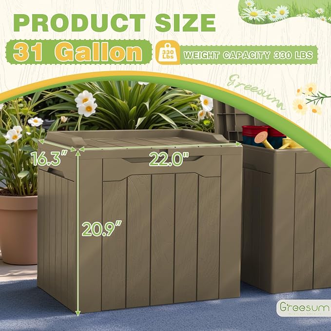 Greesum 31 Gallon Deck Box for Outside, All Weather Outdoor Storage Boxes for - Image 7