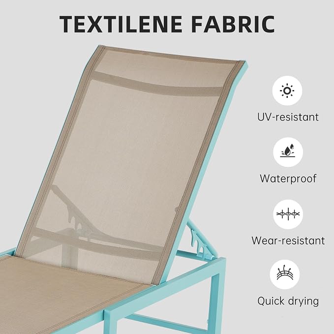 Outdoor Pool Lounge Chairs Set 2 pcs, Aluminum Outdoor Lounge Chair, - Image 3