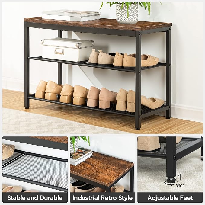 HOOBRO Shoe Bench, 3-Tier Shoe Rack, Industrial Shoe Organizer Storage Bench - Image 7