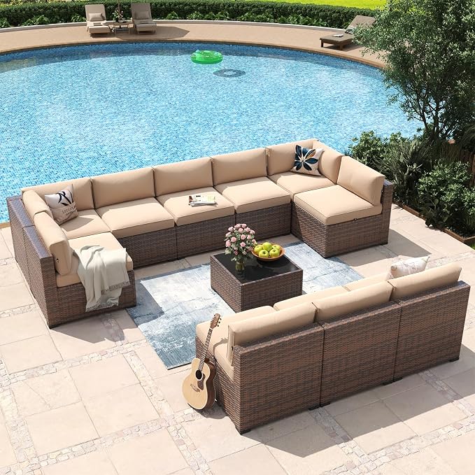 Aoxun 11 Piece Patio Furniture Set Wicker Rattan Patio Conversation Set Outdoor - Image 9