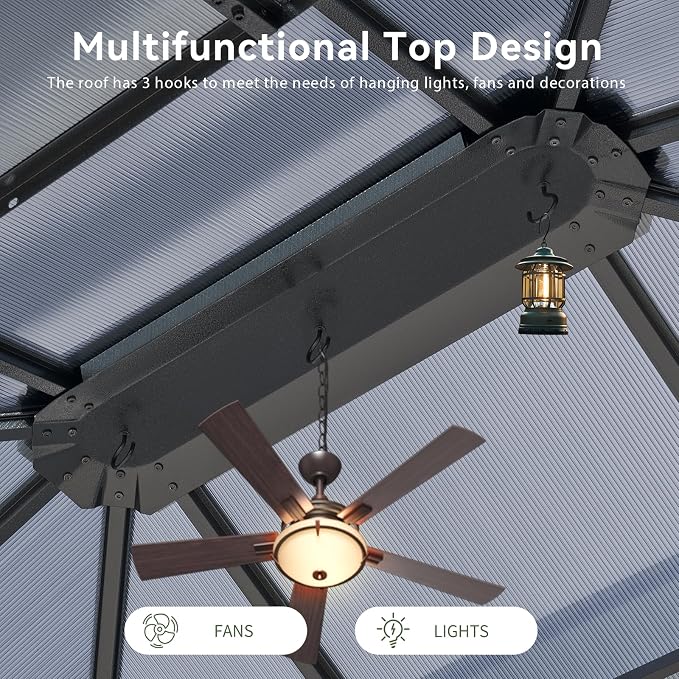 Aoxun 10'x12' Hardtop Gazebo, Aluminum Frame Permanent Pavilion - Image 9