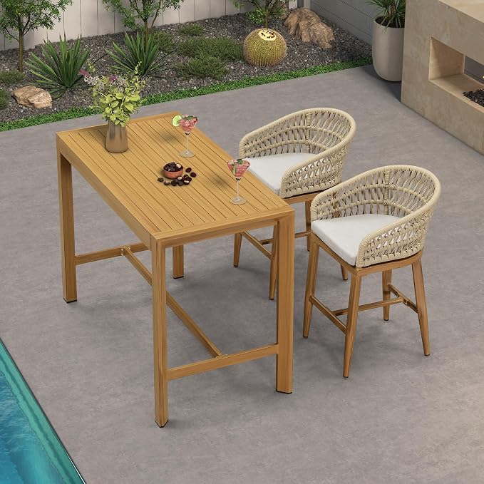 PURPLE LEAF Outdoor Rattan 24" Counter Height Bar Stools Chair Set of 2 - Image 8