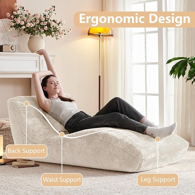 Chaise Lounge Chair with Curved Back, Modern Upholstered Recliner Sofa - Image 4
