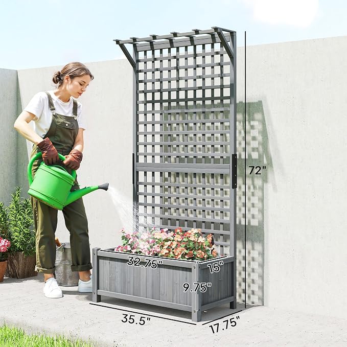 Outsunny Wood Planter with Trellis, Raised Garden Bed - Image 7