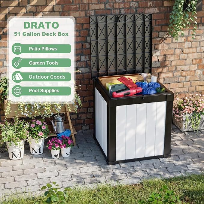 DRATO 51 Gallon Deck Boxes Resin Outdoor Storage Box UV Resistant Outside Deck - Image 2