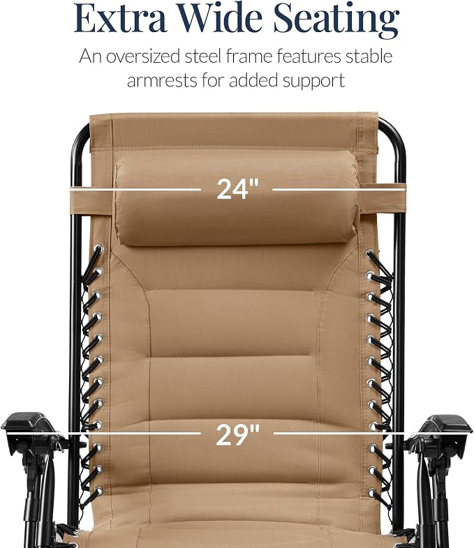 Best Choice Products Oversized Padded Zero Gravity Chair, Folding Outdoor Patio - Image 3