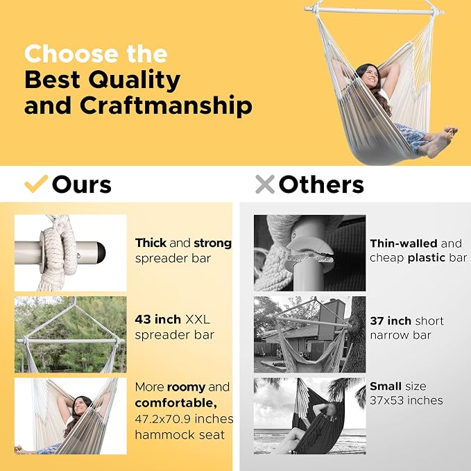 ADVOKAIR Hammock Chair Large 70.9"x47.2", 32% Bigger XXL Hanging Swing Chair - Image 3