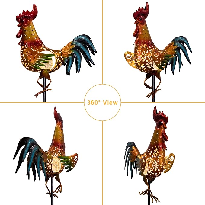 Tryme Rooster Solar Lights Outdoor Decorative Garden Statue Gifts - Image 6