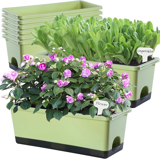Window Box Planter 8 Pcs, 17 Inches Rectangle Flower Pots by Oliz