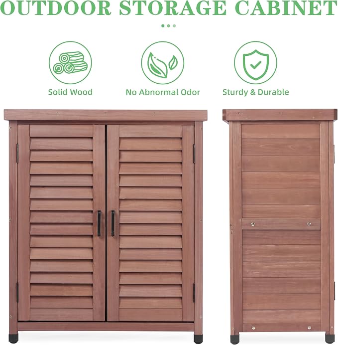 Outdoor Potting Bench with Storage Cabinet and Metal Top, Wood Workstation - Image 4