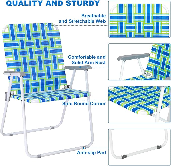 VINGLI Patio Lawn Webbed Folding Chairs Outdoor Beach Portable Camping Chair - Image 5