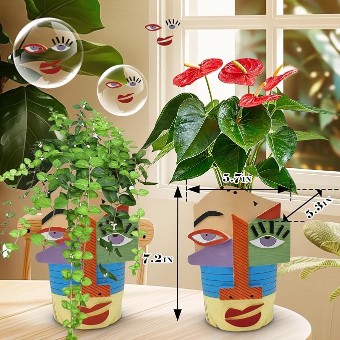 Abstract Face Planters Pots Head, Unique Head Planter - Image 6