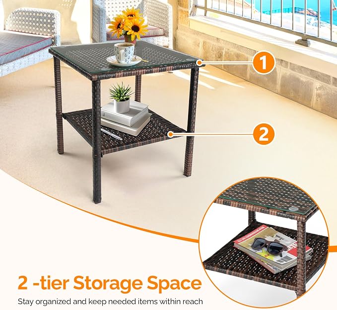 VINGLI Outdoor Wicker Side Table Patio Side Tables - Image 5