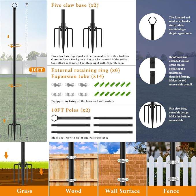 2 Pack String Light Poles, 10 Ft Light Poles - Image 4