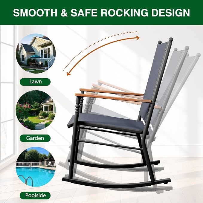 Shintenchi 2 Pcs Outdoor Rocking Chairs Set, Upgraded High Back Patio Rocking - Image 5