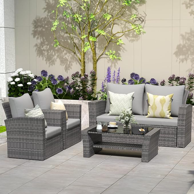 Solaste 4 Piece Outdoor Patio Furniture Set, Outdoor Sectional Sofa - Image 7