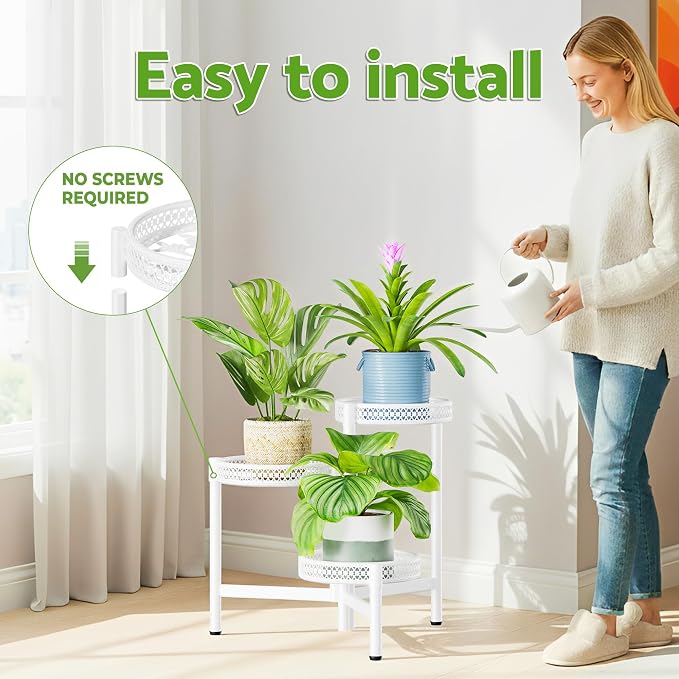 3 Tiered Tall Plant Stand Indoor Outdoor, Metral Plant Shelf - Image 6