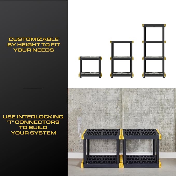 BLACK & YELLOW 4-Tier Heavy Duty Plastic Storage Shelves that Support up to - Image 7