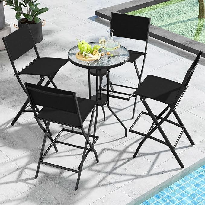 COSTWAY Outdoor Patio Bar Chair Set of 4, Folding Bar Height Stool - Image 7