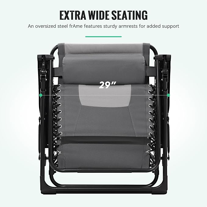 JEAREY Oversized Padded Zero Gravity Chairs Set of 2, Folding Lounge Chair - Image 4