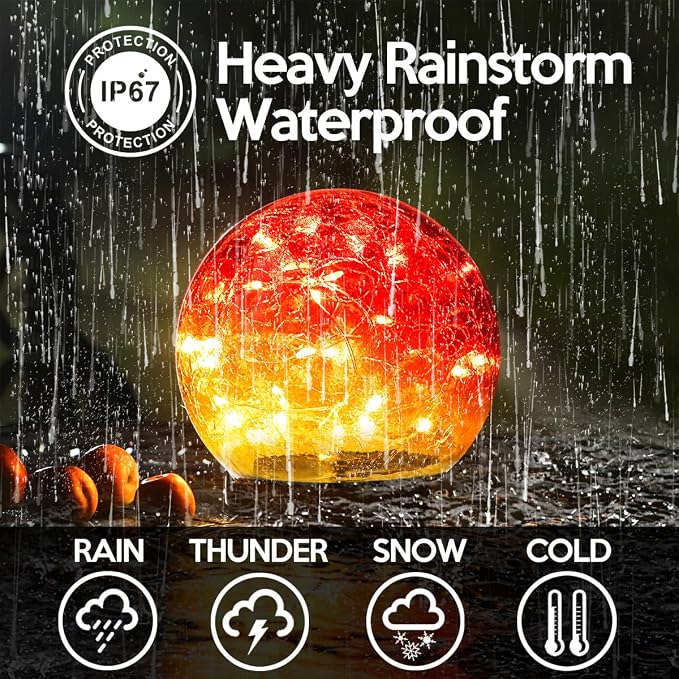 Outdoor Waterproof Solar Gradient Red Globe Lights, Led Solar Round Gazing - Image 3