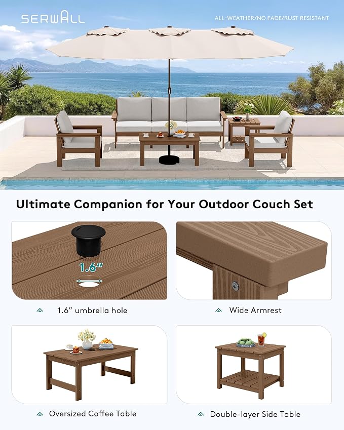 SERWALL HDPE Patio Furniture Set, 7-piece Outdoor Sectional Sofa Set, All - Image 6