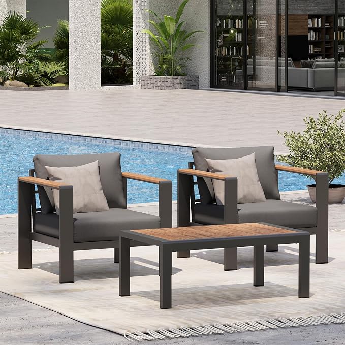 Aluminum Outdoor Sofa Bistro Set, 3 Piece Outdoor Patio Furniture Set by Oasbira