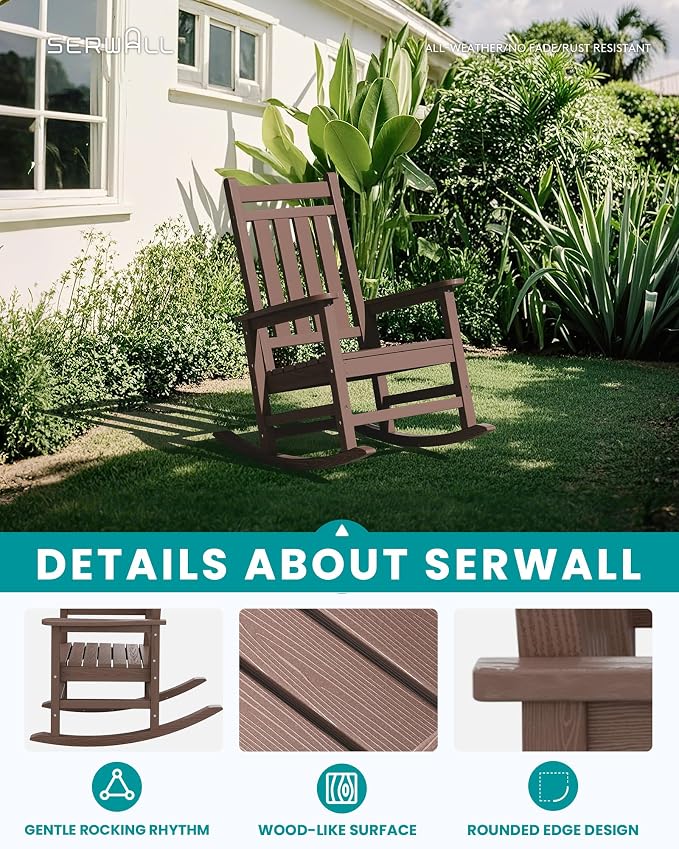 SERWALL Oversized Outdoor Rocking Chair Set of 4, HDPE Rocker - Image 4