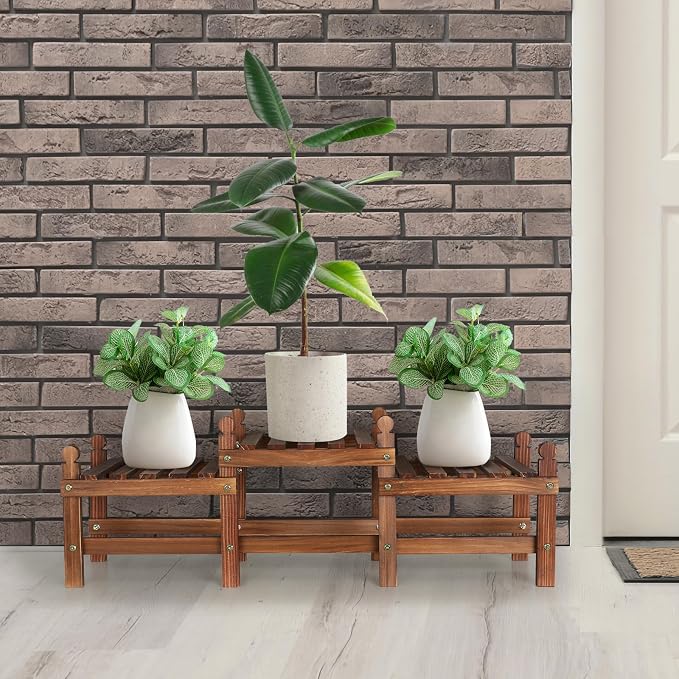 3 Tier Plant Stand Indoor, Wooden Low Plant Bench - Image 7